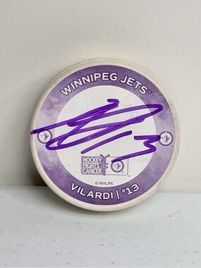 Gabriel Vilardi Autographed Signed Winnipeg Jets Hockey Fights Cancer Night Puck